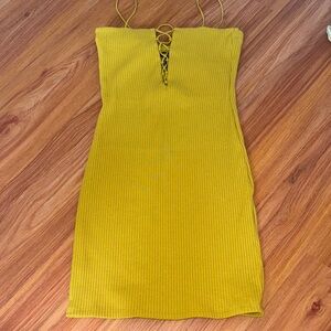 Forever 21 Mustard Yellow Lace-Up Dress